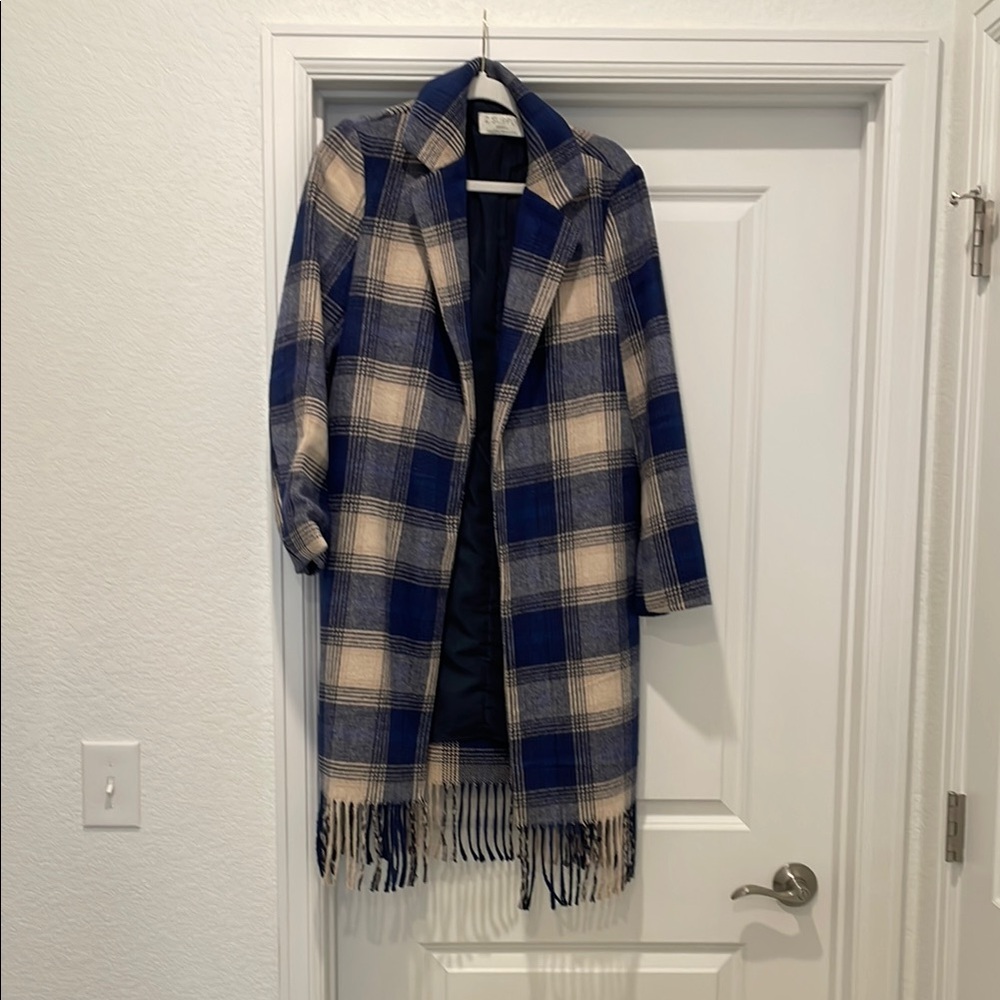 Z Supply Plaid Blue and Cream Walking Coat